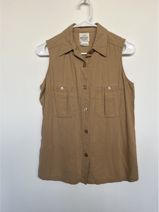 Tops - Vintage Y2K JR Bentley Silk Utility Shirt 100% Silk Tan Sleeveless Small